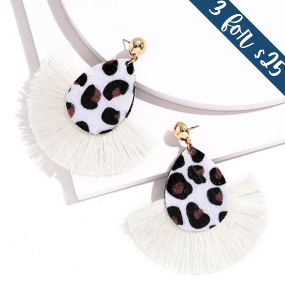 Jewelry - 3/$25 Leopard Fringe Tassel Dangle Drop Earrings